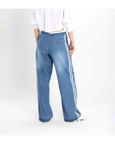 Women’s Streetwear Striped Wide-Leg Denim Pants