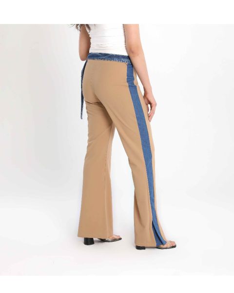 Women’s Flared Style Stitch Pants with Denim Belt Detail