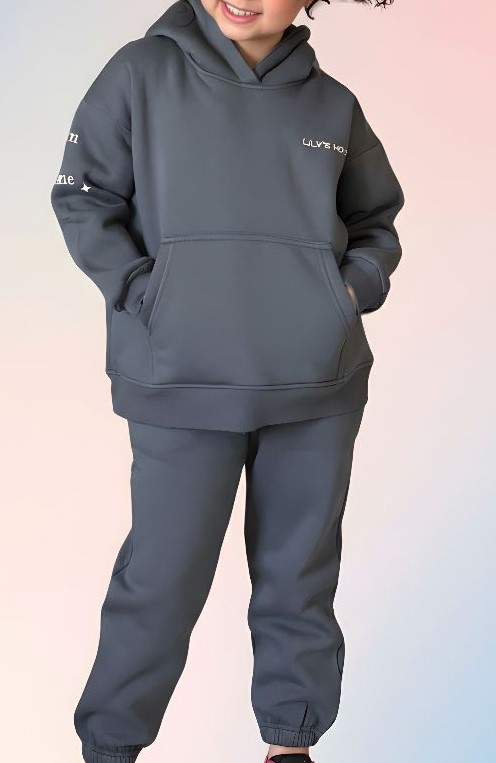 Kids Hoodie Set Grey with Yellow Logo