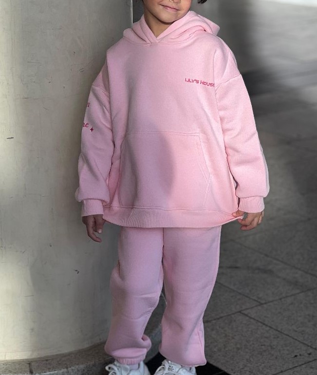 Kids Hoodie Set Pink with Rose Logo