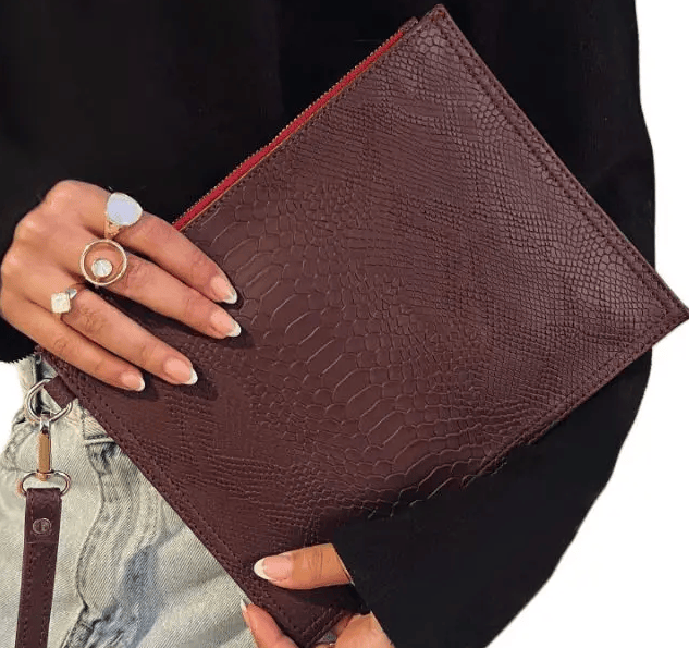 Burgundy Croc Clutch
